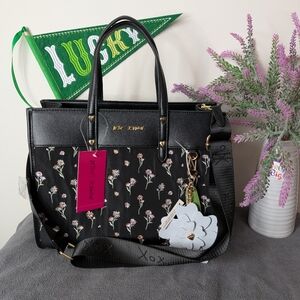 NWT Betsy Johnson Black Nylon Floral Tote